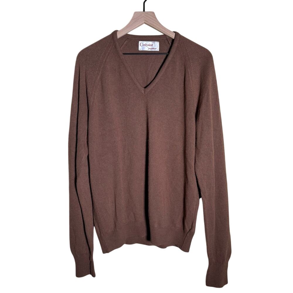 VINTAGE CASHMIST BY PURITAN cashmere classic 70s Brown v neck sweater XL